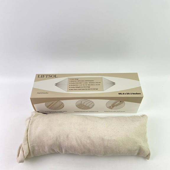 LIFTSOL Hammocks,12ft Double Hammocks, Handwoven Traditional Cotton Rope Hammock with Hardwood Spreader Bar (Beige, Full)