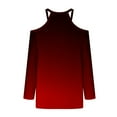 thumbnail image 4 of Goodtrade8 Red Womens Tops Oversized Gradient Cold Shoulder V-Neck Long Sleeve Casual Womens Shirts, 4 of 5