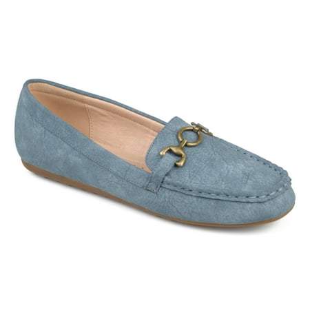 Athletic Leather Loafers - Brinley Co. Women's Faux Leather Comfort-sole Square Toe Chain Distressed Driving Loafers