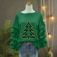 thumbnail image 5 of Yteetum Christmas Sweatshirt for Women Oversized Crewneck Christmas Tree Print Pleated Ruffle Trim Pullover Hoodless Sweatshirts Womens Casual Xmas Graphic Round Neck Loose Lantern Sleeve Sweatshirts, 5 of 5
