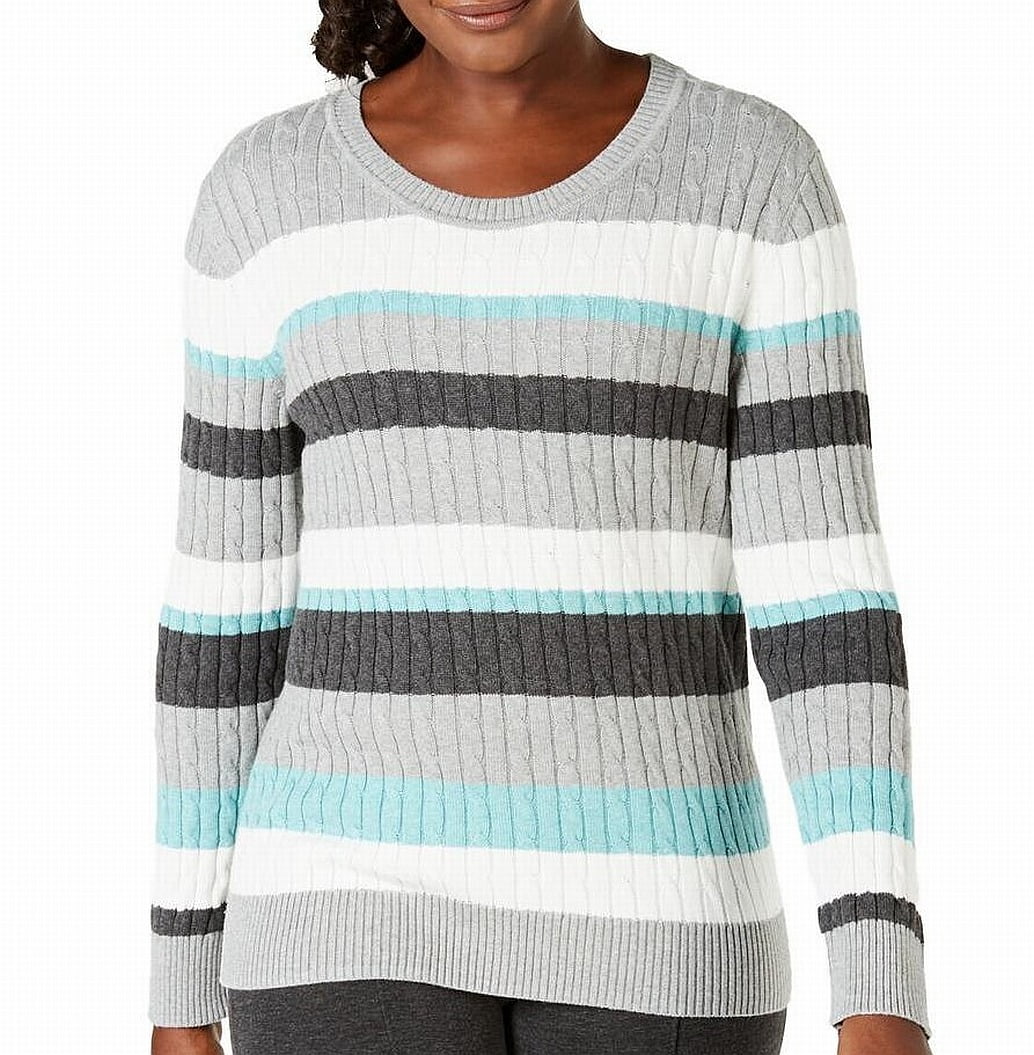 Karen Scott Womens Sweater Large Pullover Striped Ribbed L Walmart