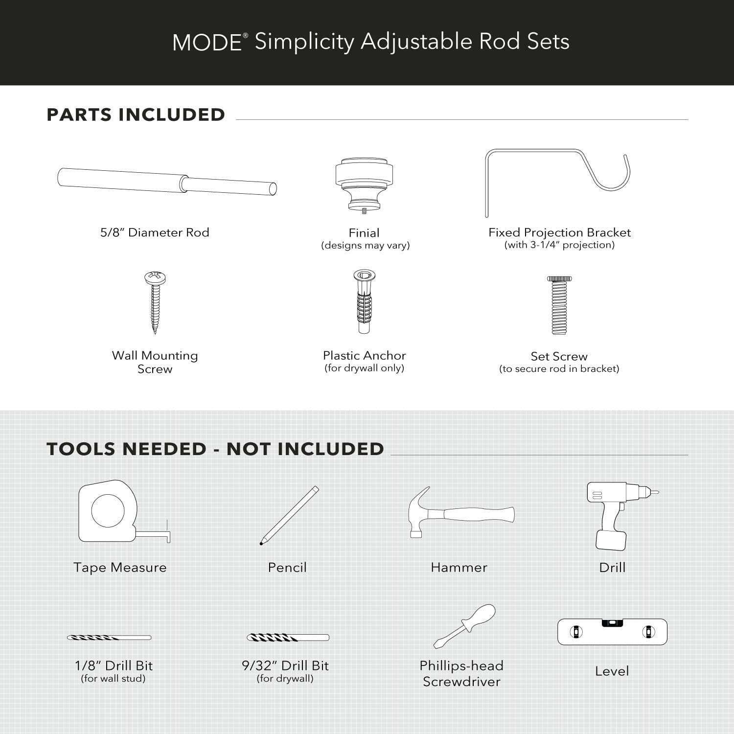 MODE Simplicity Single Adjustable Curtain Rod Set with Clear Acrylic Square Finial, Bushed Gold Finish, Fits 24” to 84” Windows