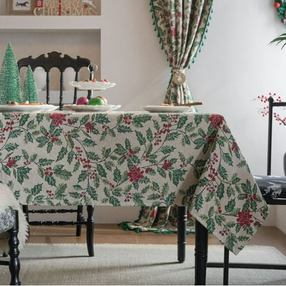 Christmas Jingle Bell Man Jacquard Tablecloth - Rectangular, Color Block Geometric, Festive Versatile Decor