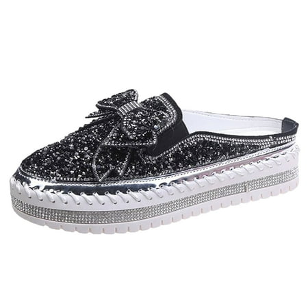 

ZIZOCWA Shoes for Women Slip On Casual Shoes for Women Size 10 Women S New Spring And Summer Bow Knot Diamond Sequins Semi Slippers Thick Soled 39