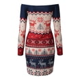 thumbnail image 4 of DYMADE Women Christmas Print Sexy Slim Long Sleeve Pullover Slash Neck Dress, 4 of 5