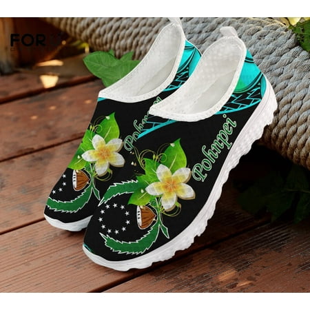 

FORUDESIGNS Women s Shoes Flats Casual Sneakers Polynesian Pohnpei Tribal Prints Summer Ladies Air Mesh Slip-on Shoes for Ladies