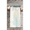 thumbnail image 3 of Ambesonne White Quilted Bedspread Set 2 Pcs, Feather Peacock Vintage, Twin Size, Mint Green Yellow, 3 of 3