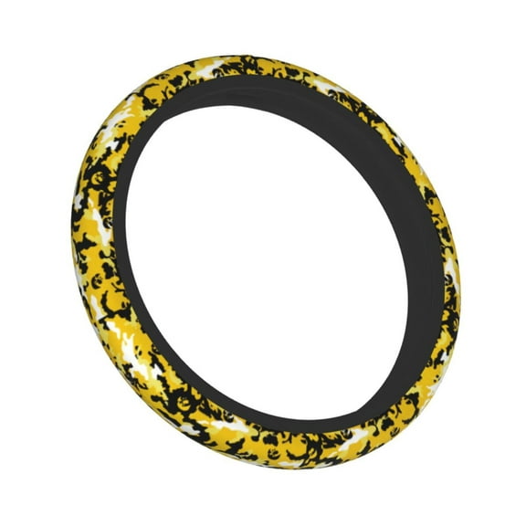 Universal 15 Inch Yellow Camouflage Elastic Stretch Neoprene Steering Wheel Cover For Car Truck Suv