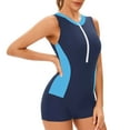 thumbnail image 4 of Womens One Piece Rash Guard Sleeveless Zipper Swimsuit Athletic Boyleg Bathing Suit for Surfing Swimwear Built in Bra Blue L, 4 of 5
