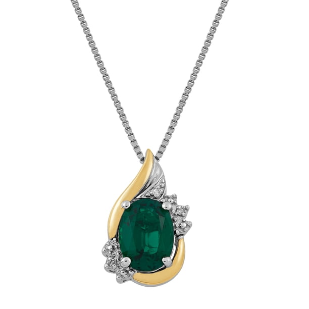 Brilliance Fine Jewelry Created Emerald Diamond Accent Necklace in