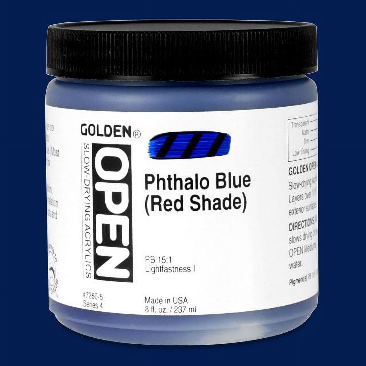Golden Open Acrylic Paint, 8 oz, Phthalo Blue (Red Shade)