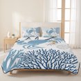 thumbnail image 3 of Queen Quilt Set 90''x96'', Coastal Blue Crab Lightweight Bedspread Coverlet Set with 2 Pillow Shams, Coral Starfish Ocean Conch Nautical Breathable All Season Quilt Bedding for Bedroom/Guest Room, 3 of 9