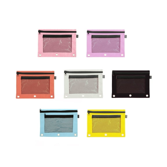 Emraw 3-Ring Pencil Pouches Pink, Yellow, Blue, Orange, Purple, Green(6Pk)