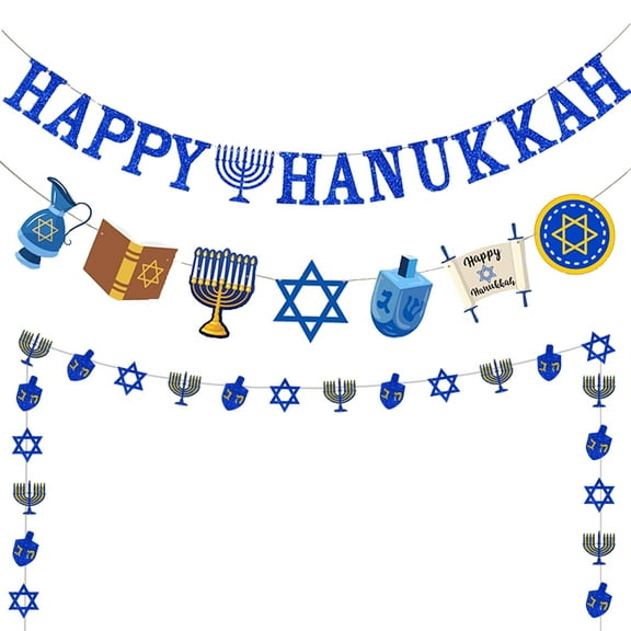 Happy Hanukkah Banner Set Hanukkah Party Decorations Set Glitter Happy Hanukkah Banner for Jewish Hanukkah Party, Jewish Holiday Festival Party Decor