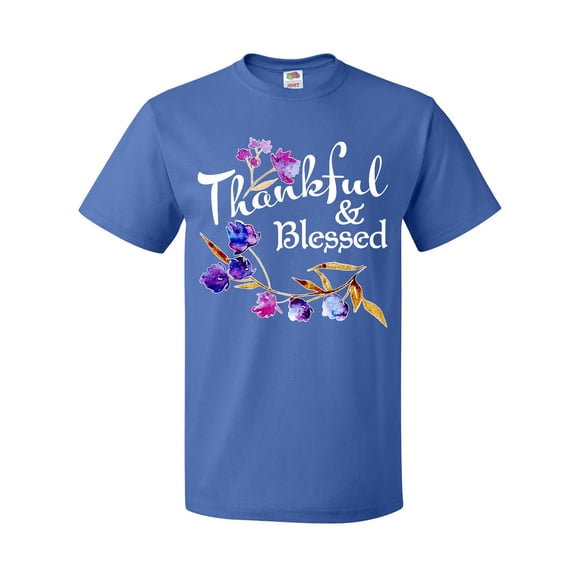 Inktastic Thankful and Blessed Inspirational Saying with Flowers T-Shirt