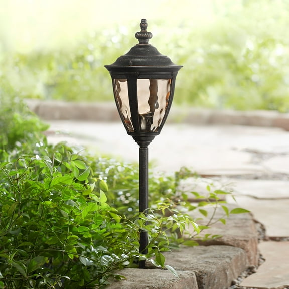 John Timberland Bellagio 22 1/2" High Rustic Outdoor Landscape Path Light Porch House LED Bulb Brown Bronze Finish Glass Shade