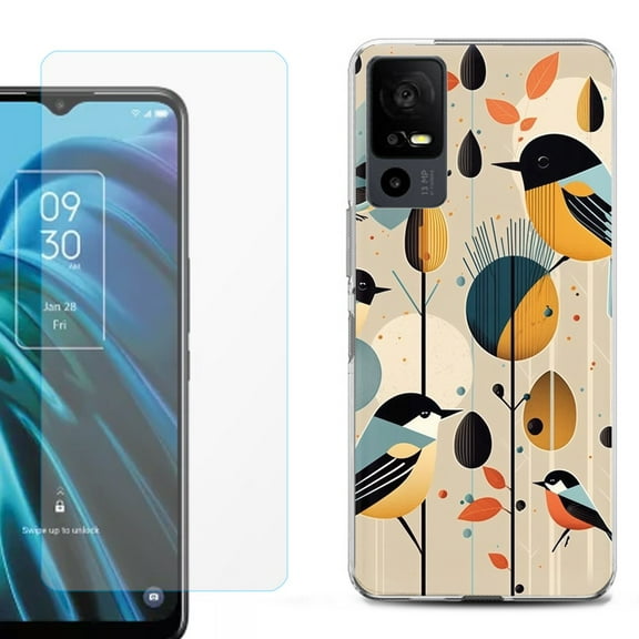 OneToughShield ® for TCL 40 XE 5G Shockproof Fashion Phone Case, with Tempered Glass Screen Protector - Bird Cardinal