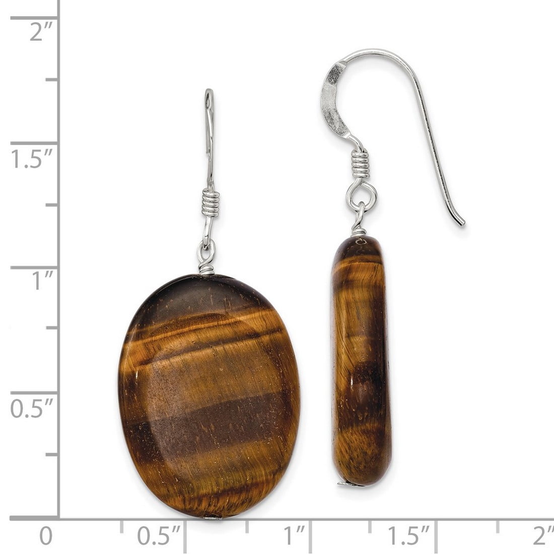 925 Sterling Silver Shepherd hook Tigers Eye Long Drop Dangle Earrings 38x18mm Dangle Earring for Women