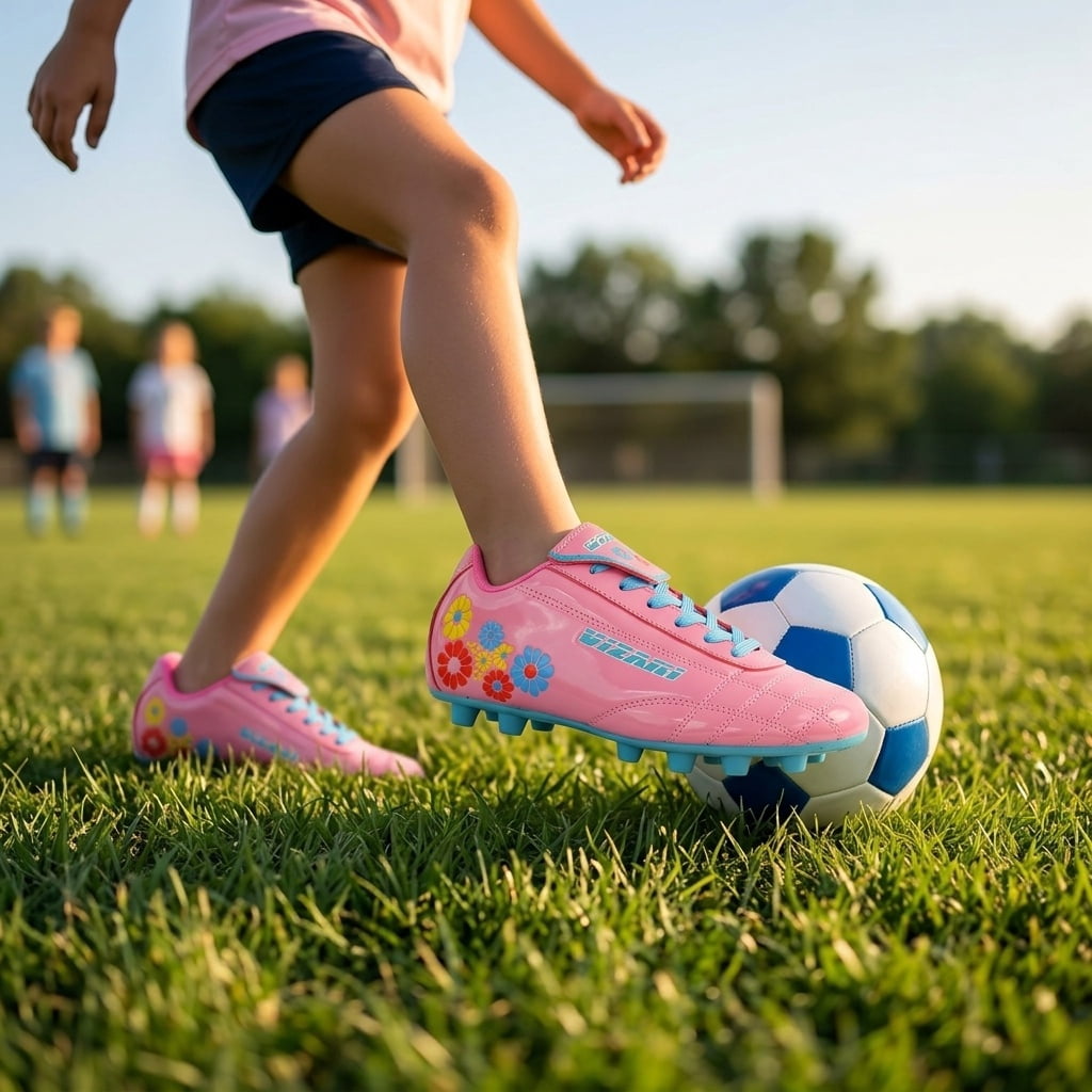 Vizari Blossom Soccer Cleats for Kids, Toddlers, and Youth – Comfortable and Durable Firm Ground Outdoor Shoes - Pink/Blue, 10