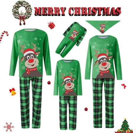 

Family Matching Christmas Pajamas Sets Reindeer Print Tops Plaid Pants Xmas Holiday Sleepwear Loungewear Jammies Pjs Outfit
