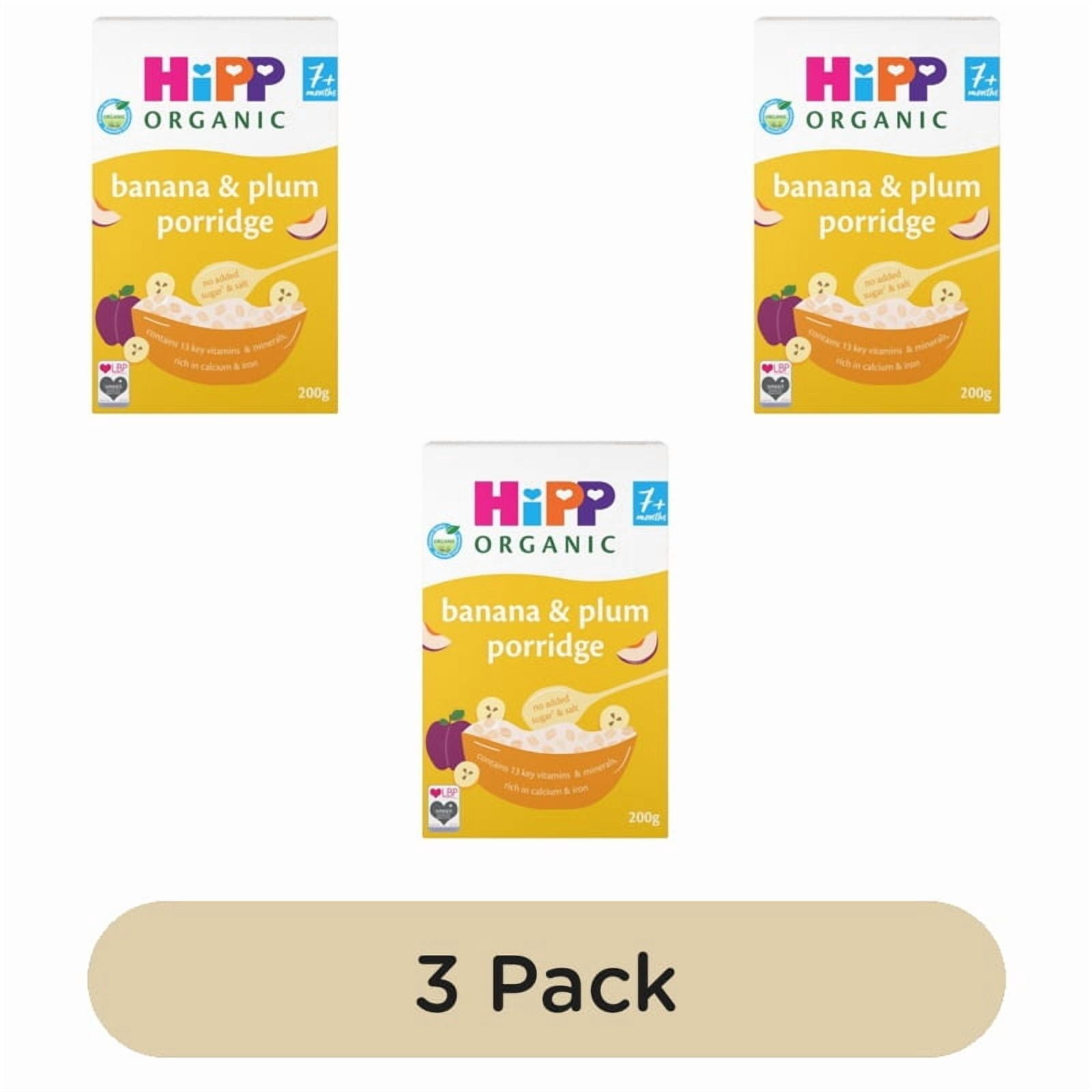 HiPP Organic Banana & Plum Porridge 7+ Months 200g, British Import (Pack of 3)