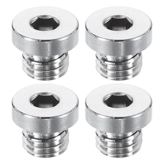 Uxcell 4pcs 304 Stainless Steel Pipe Plug Fitting M10x1.5 Metric Male Thread Inner Hex Head Cap Hexagonal Head Bung Plugs Fittings with Seal Ring for Air Water Oil Gas Tube