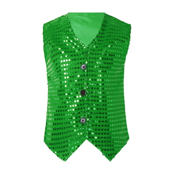 inhzoy Kids Boys Girls Jazz Hip-Hop Dance Dazzled Jacket Shiny Sequins Vest Dark Green 160