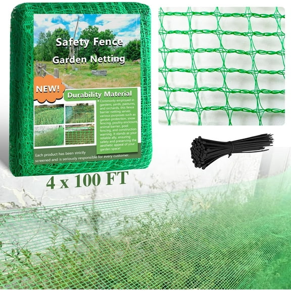 Garden Fence Temporary Fence, 4'x100' with 50 Zip Ties, Plastic Fencing Safety Fence Snow Fence, Construction Fencing for Garden Fencing, Animal Barrier, Poultry, Deer, Patio, Green