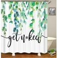 thumbnail image 3 of 4PCS Teal Dahlia Shower Curtain Set, Blooming Floral Funny Quotes Plant Leaves Turquoise Flower Bathroom Decor, Waterproof Fabric White Shower Curtain, Non-Slip Bath Mat Bathroom Rugs, 3 of 7