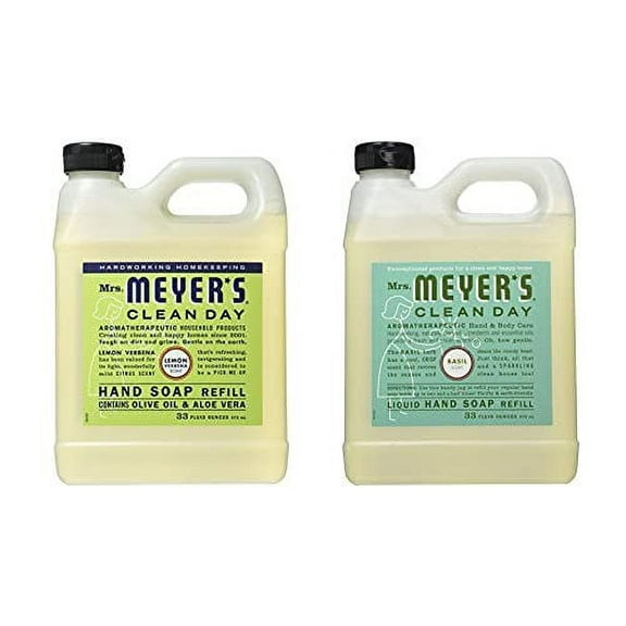 Mrs. Meyer's Liquid Hand Soap Refill Variety Pack, 1 Lemon Verbena, 1 Basil , 2 CT