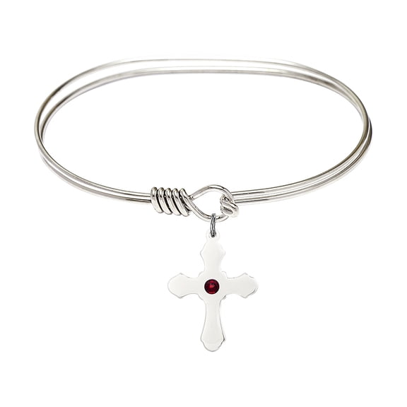 7 inch Oval Eye Hook Bangle Bracelet w/ Cross medal charm w/ January Red Swarovski Crystal