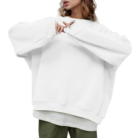 HBFAGFB Womens Sweatshirt Crew Neck Pullover Fall Outfits Comfortable Long Sleeve T Shirt White Size M