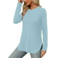 thumbnail image 4 of miqiqism Great discounts！Women Shirts Round Neck Pullover Tops Loose Tunic Blouses Solid Tees Juniors Long Sleeve Clothing Fall,Solid_Light Blue,Large, 4 of 6
