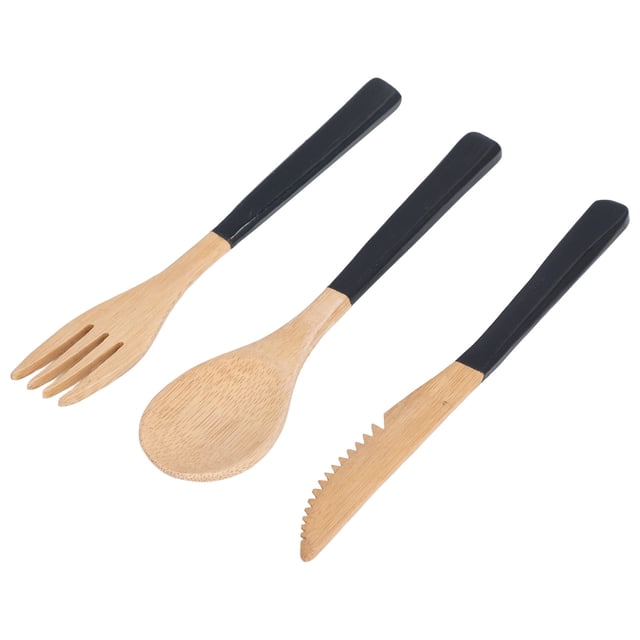 Japanese Wooden Cutlery Set, Exquisite Cutlery Set High Hardness Easy To Clean Safe For Kitchen Black,White