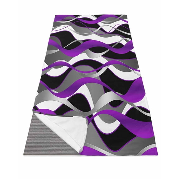 Purple Stripe Yoga Towel for Hot Yoga Non Slip, Black Grey White Gradient Striped Geometric Yoga Mat Towel Absorbent Yoga Sweat Towels Microfiber Hot Yoga Blanket for Bikram Pilates 26"x70"
