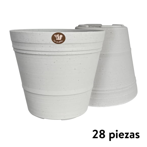 Kit 28 Macetas redondas de plástico La Ardilla  para exterior e Interior (Blanco)