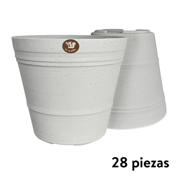 Kit 28 Macetas redondas de plástico La Ardilla para exterior e Interior (Blanco)