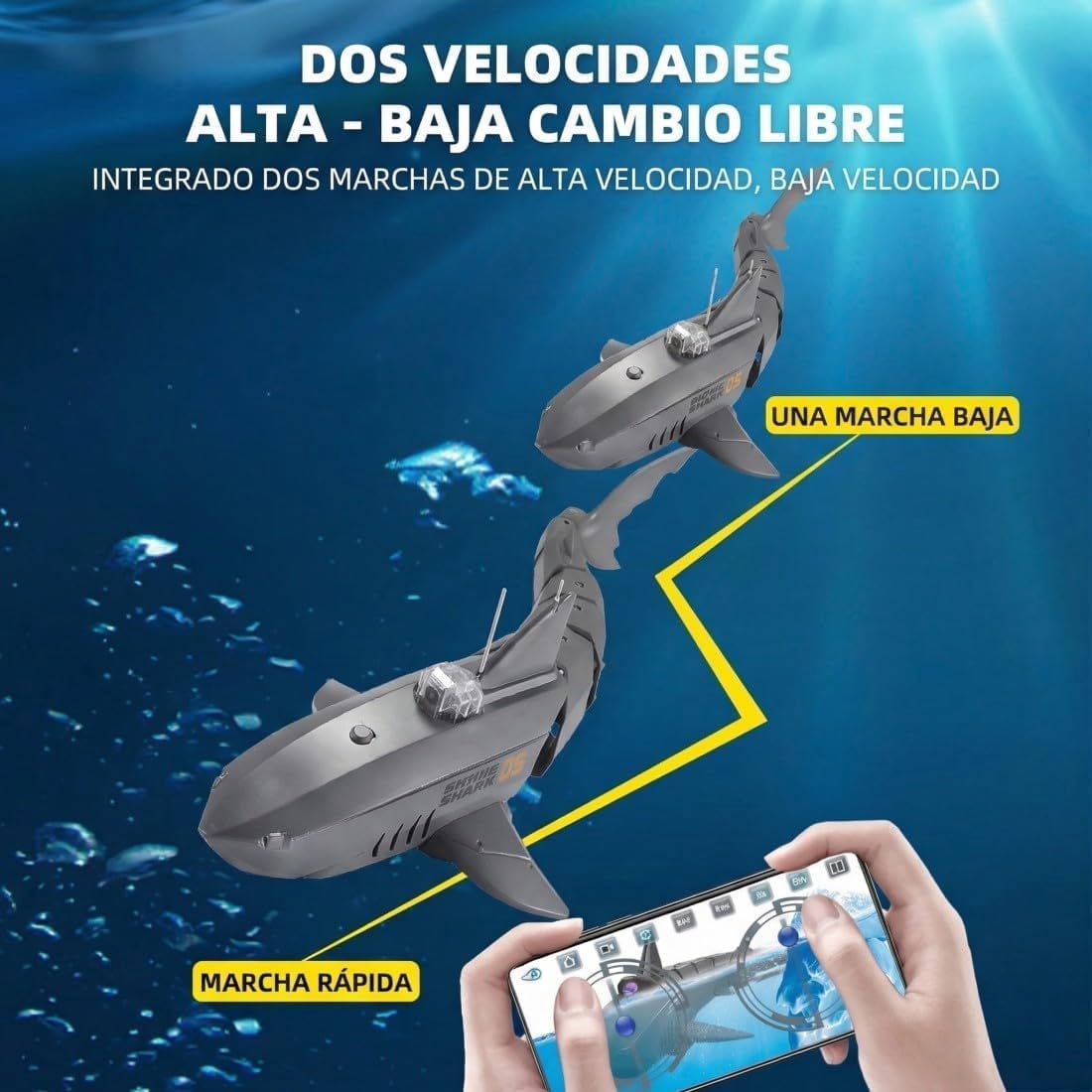Remote Control Shark Pool Toy, 2.4G Electric RC Fish Boat with Dual Propeller, APP and Remote Control for Adults, black