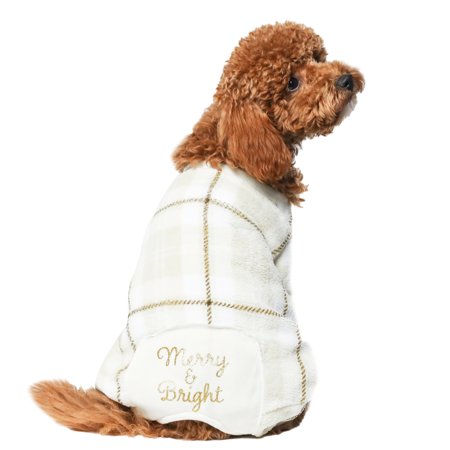 Vibrant Life Dog Clothes: Merry & Bright Glitter Screenprint Fleece Pajamas  Size S