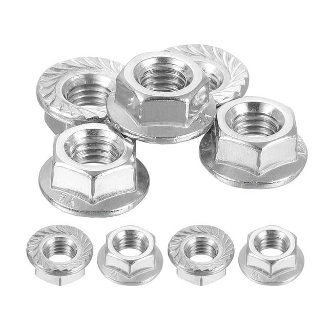 Uxcell Flange Left Hand Nuts, M8x1.25mm 304 Stainless Steel Serrated Flange Left Hand Reverse Nuts, Silver 5pack