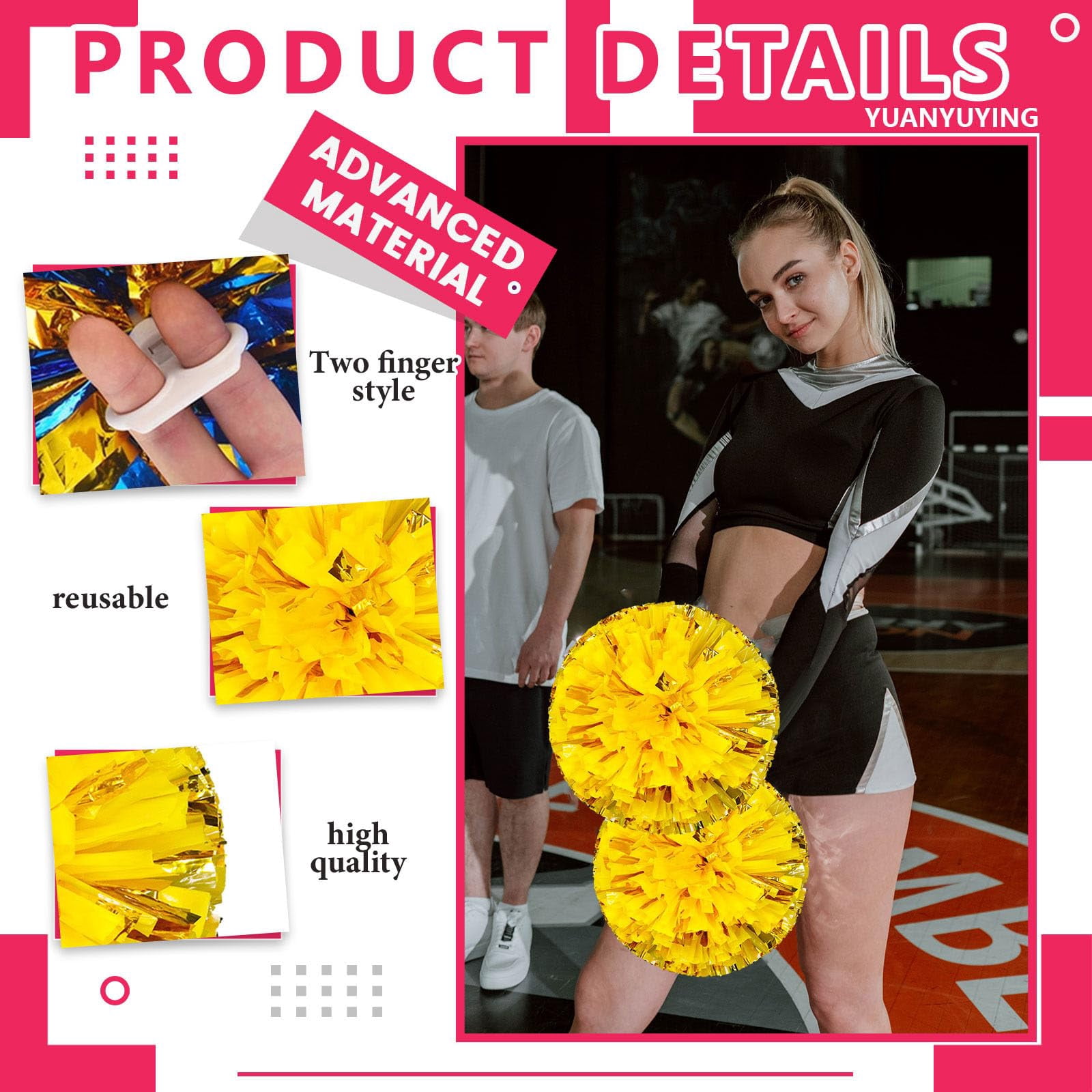 14 Pcs Cheerleading poms,pom poms Cheerleading with Finger Holes Cheer Pom Pomsfor Dance, Matches, Team Spirit Sports