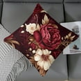 thumbnail image 6 of 16"x16" Throw Pillow Cover Square Elegant Burgundy Floral Satin Cushion Covers Vintage Gold Burgundy Flowers Leaves Bed Pillows Decorative Home Decoration for Sofa Couch Living Bed Room Zippered, 6 of 7