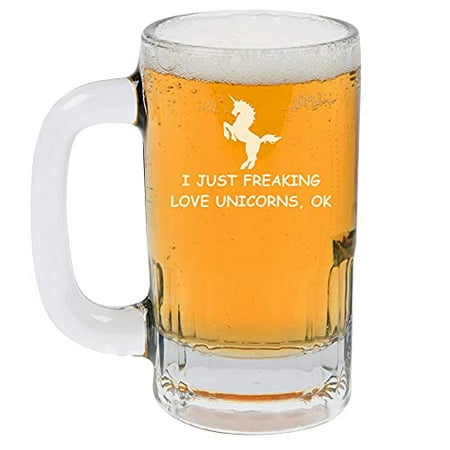 

12oz Beer Mug Stein Glass I Just Freaking Love Unicorns Funny