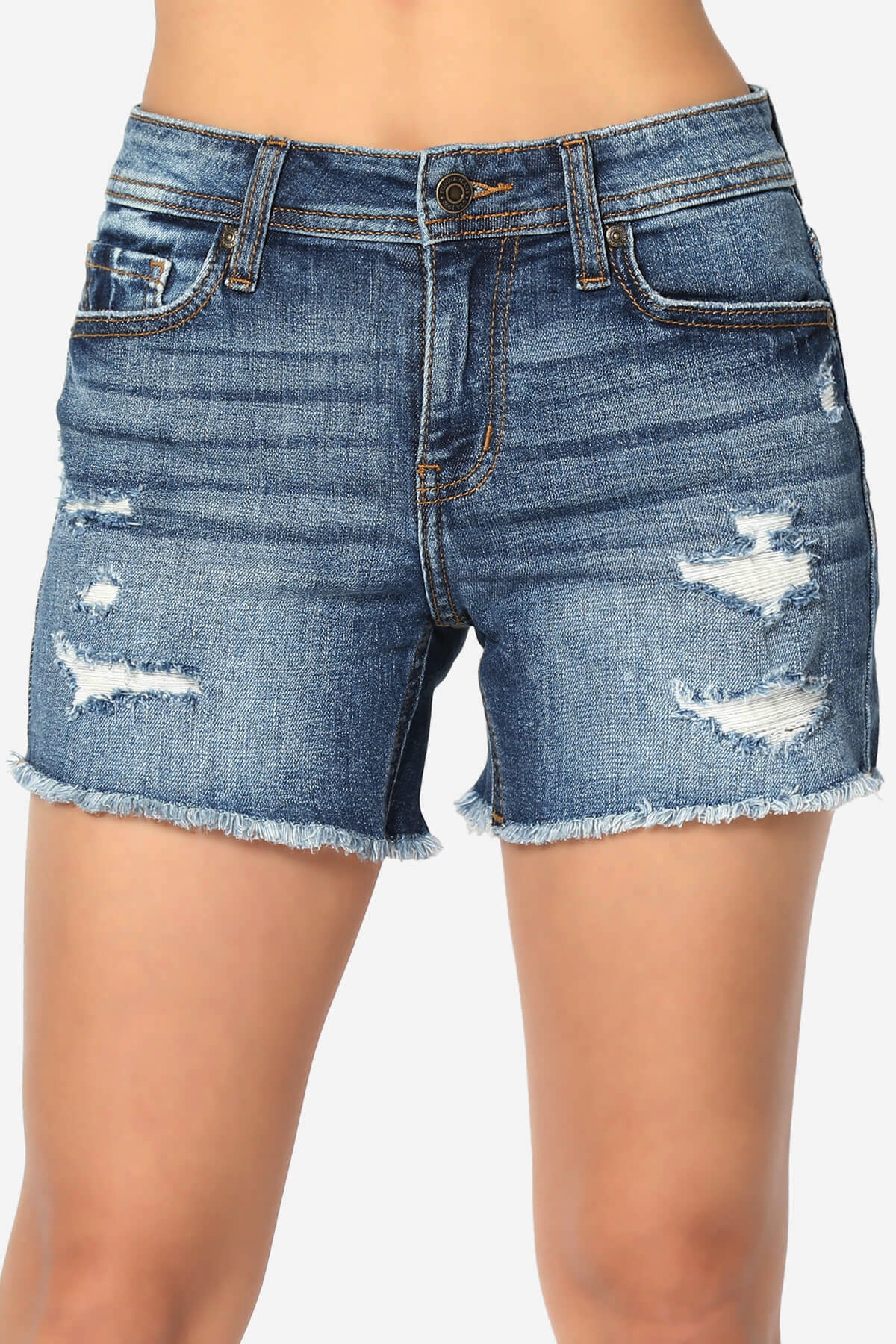 Women's Mid Rise Raw Hem Mid Thigh Distressed Jeans Ripped Stretchy Denim  Shorts - Walmart.com