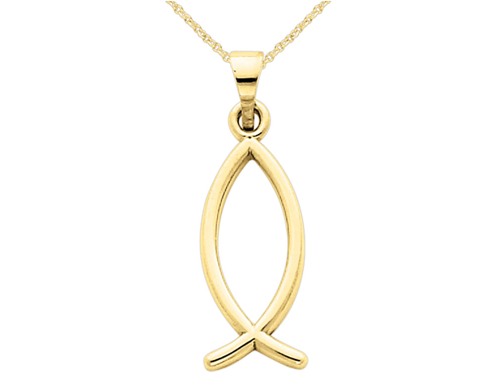 14K Yellow Gold Christian Fish Charm Pendant Necklace with Chain Walmart Canada