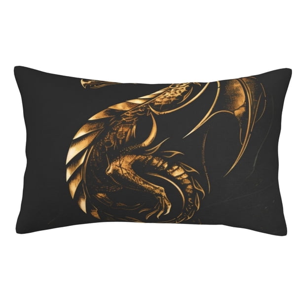 Balery Golden Dragon Tattoo Art Funda de Cojín Estampada, Regalos para Mujeres, Regalos de Amor para Ella, Regalos para Novia o Esposa, Funda de Almohada-16"x24"