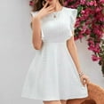 thumbnail image 6 of Fashion SMihono Women's Eyelet Embroidery A Line Dress Summer Fashion Short Sleeve Crew Neck Ruffle Trim Short Dresses White S, 6 of 7