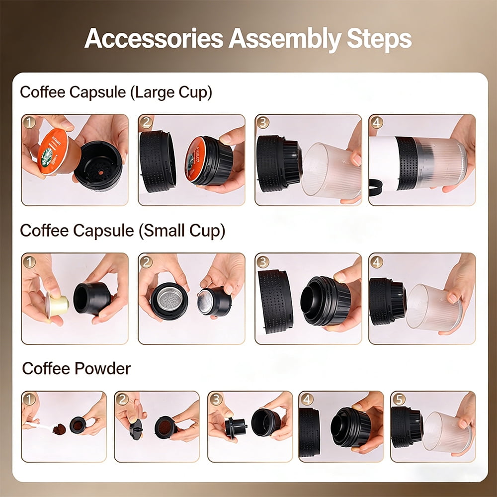 Rimoody 3-in-1 Portable Coffee Machine Wireless Electric Self Heating Capsules Pods Espresso for Car Home Office Camping Travel Maker 3in1 (Black)