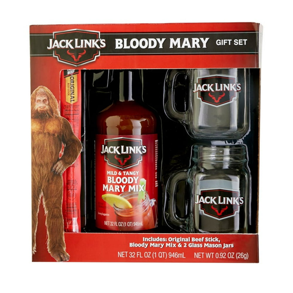 Jack Link's Bloody Mary Cocktail Gift Set, Includes 2 Mason Jar glasses