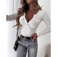 thumbnail image 3 of Camisetas de punto Harajuku para mujer, retales con cremallera, cuello en V profundo, jersey de manga larga de Color sólido, Tops ajustados de otoño, 3 of 4